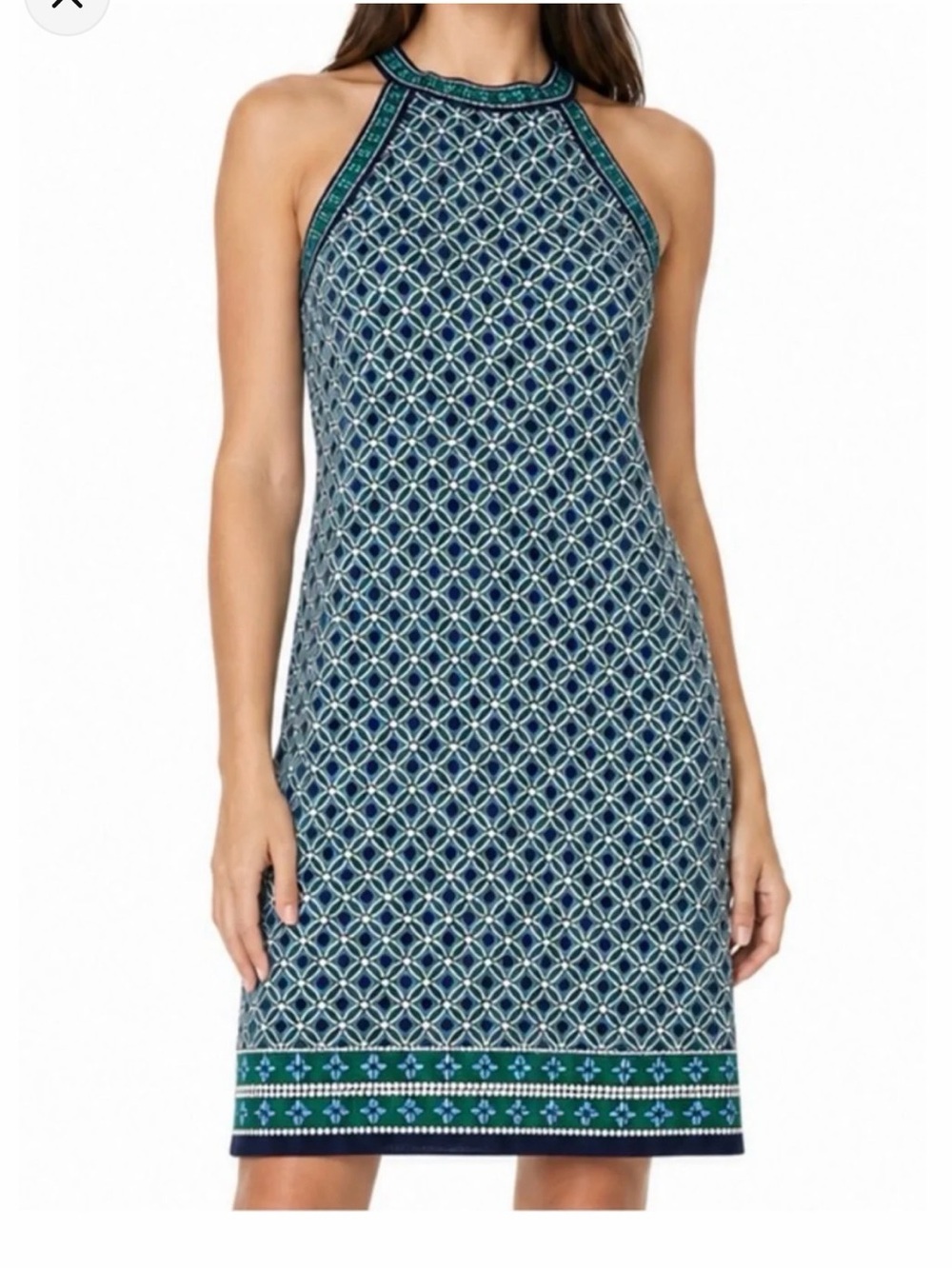 Max Studio Navy and Green Halter Geometric Midi Dress size Medium